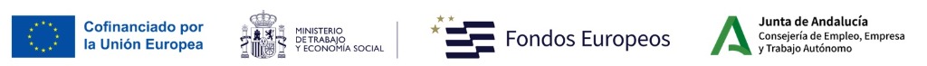 Logos oficiales de la subvención: Unión Europea, Ministerio de Trabajo, Fondos Europeos y Junta de Andalucía